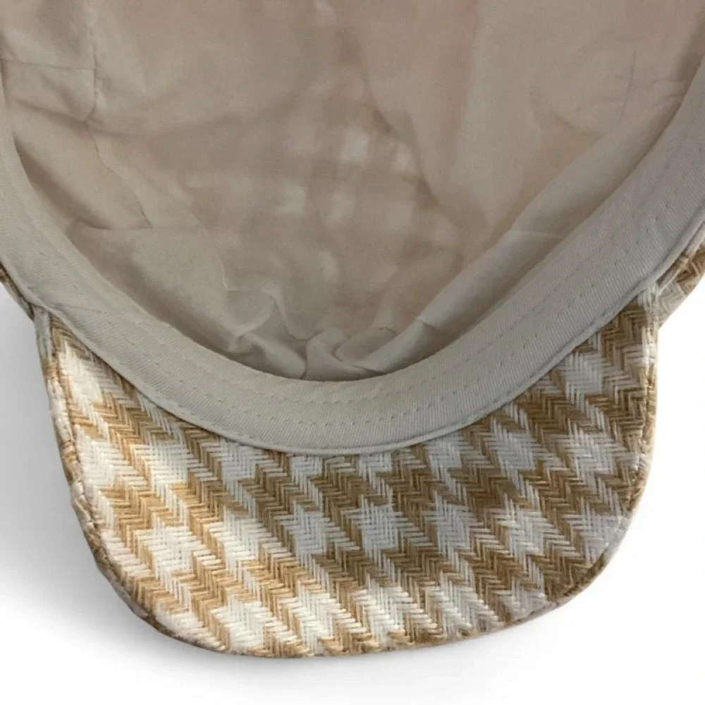 Unbranded Newsboy Cap Women Beige Houndstooth Fiddler Hat